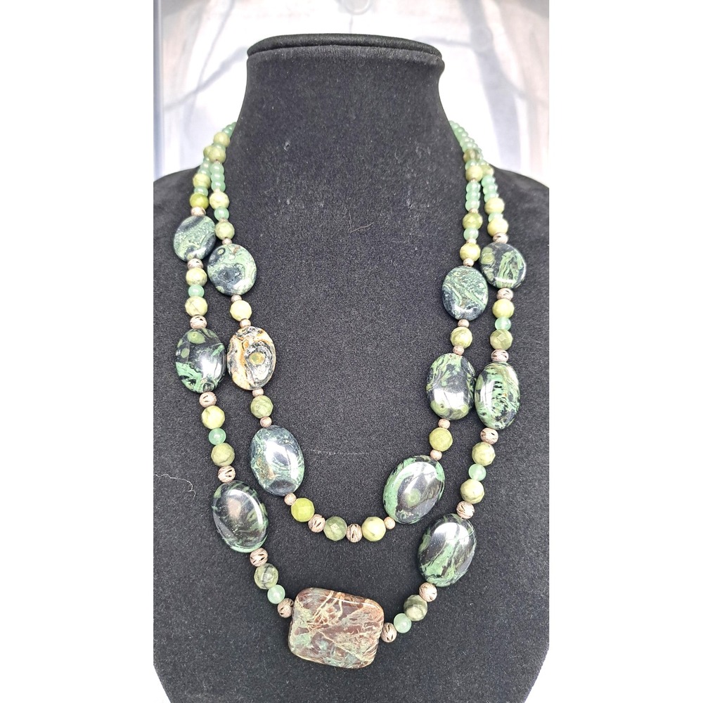 Gemstone Beaded Jewelry Set Necklace Earrings Imperial Jasper Aventurin Bohemian